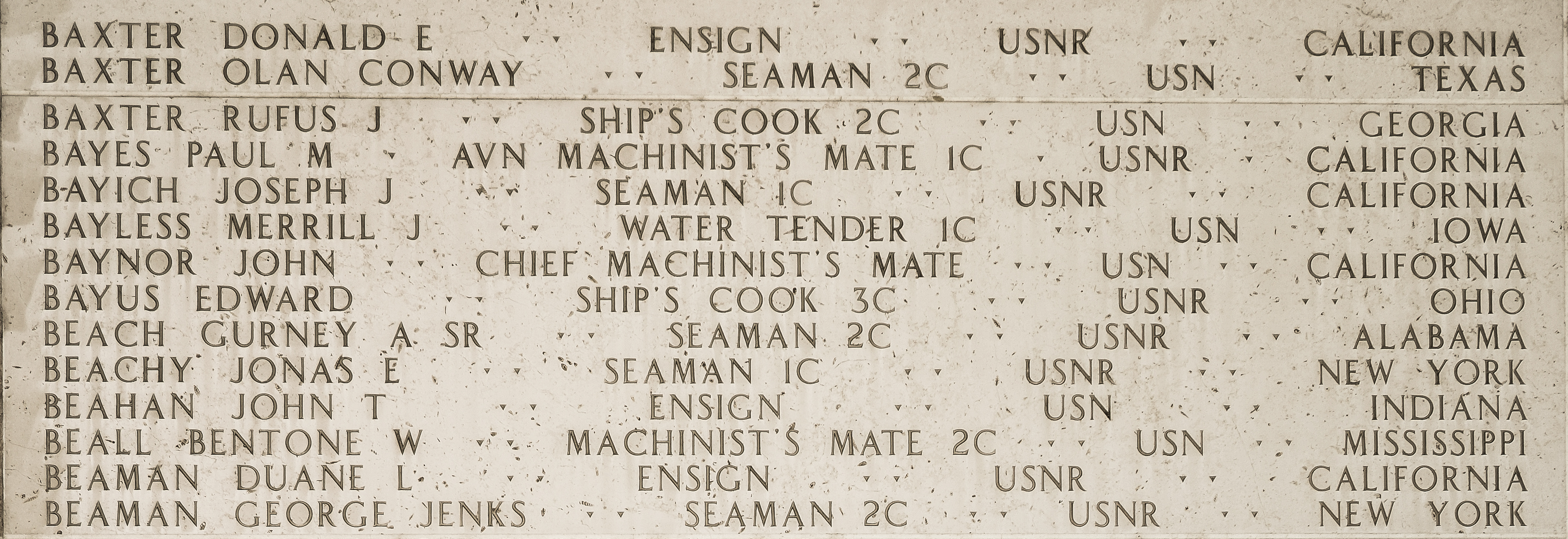 Rufus J. Baxter, Ship's Cook Second Class